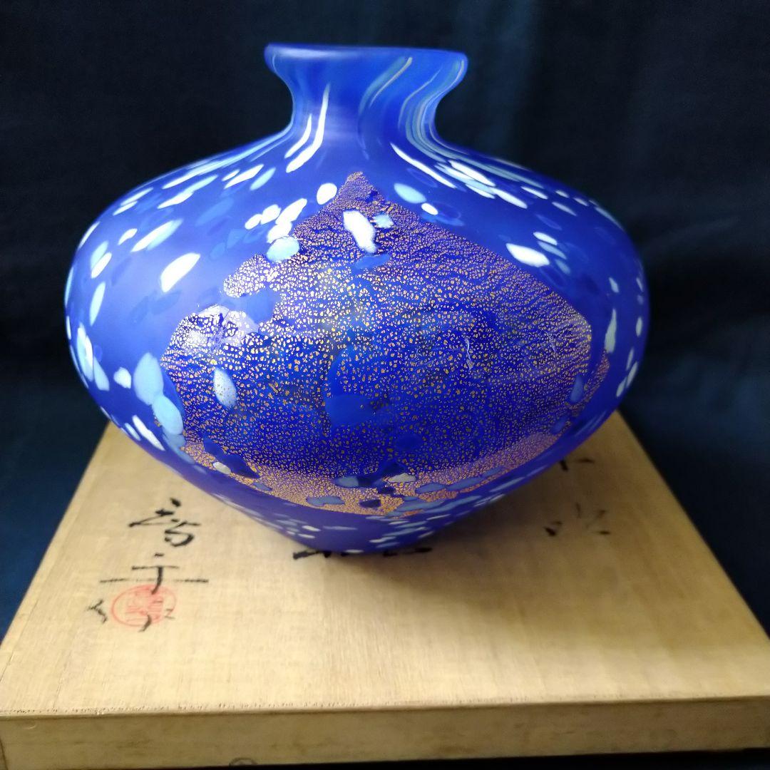 ✤文化勲章受章作家・藤田喬平作✤手吹『金彩花瓶』＊共箱入り ✤文化勲章受章作家・藤田喬平作✤手吹『金彩花瓶』＊共箱入り