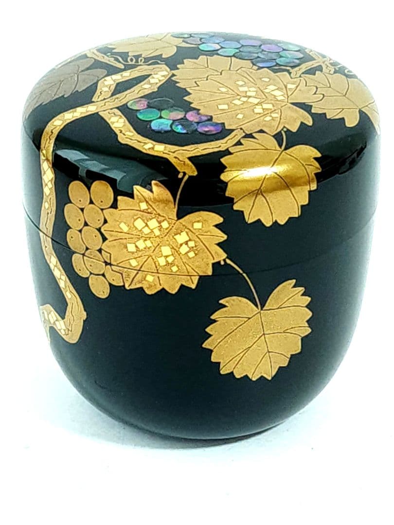 一后一兆 作 葡萄 輪島塗 棗蒔絵 螺鈿 茶道具 共箱/共布/ 作歴 付