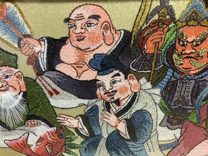 高級　開運七福神　刺繍額