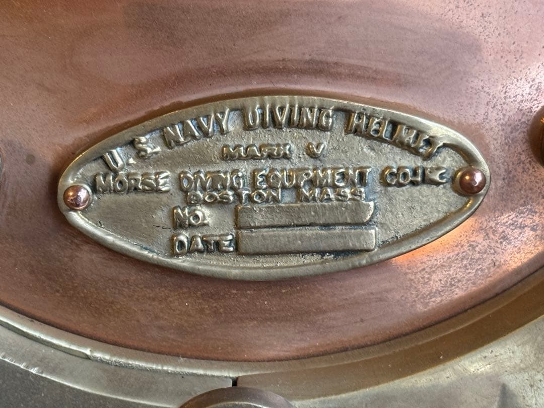 アメリカ海軍省潜水ヘルメット 銅と真鍮製 レトロ 台共 幅38x奧42x