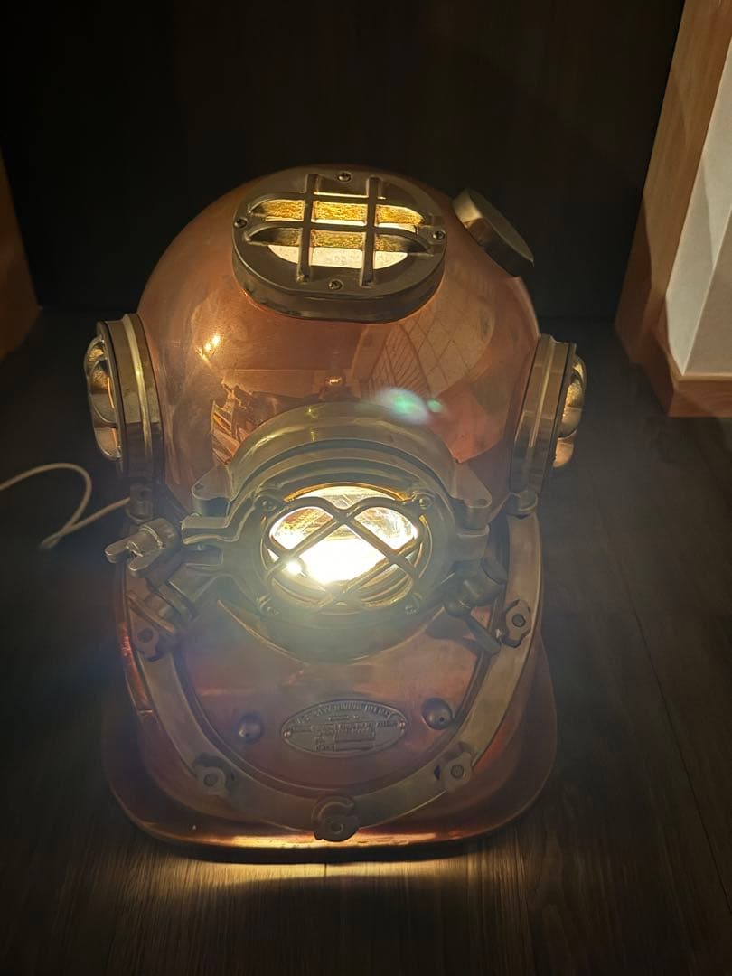 アメリカ海軍省潜水ヘルメット 銅と真鍮製 レトロ 台共 幅38x奧42x
