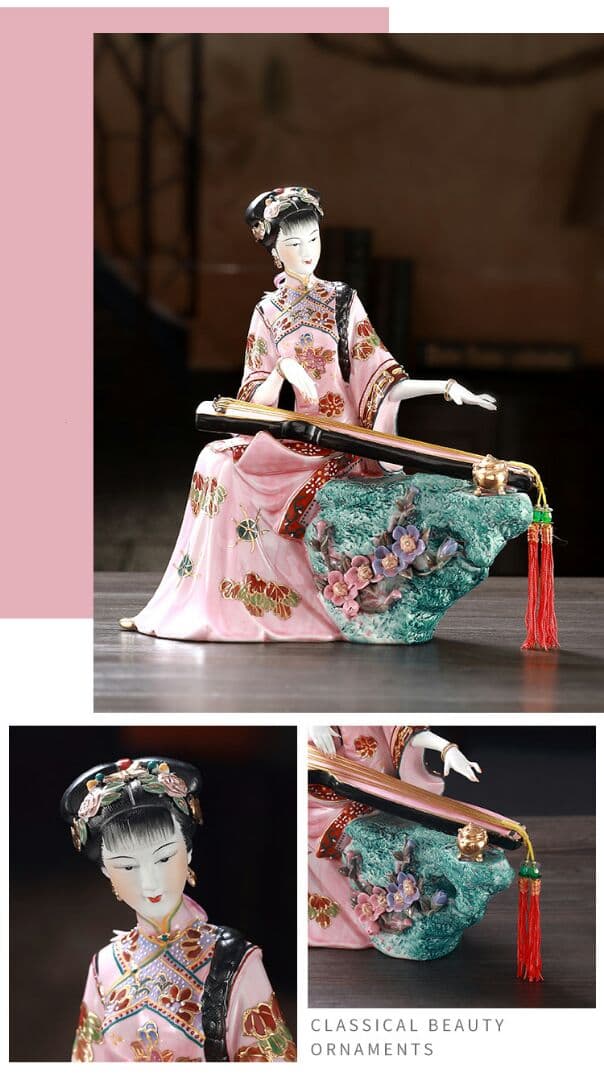 古筝、琵琶中国陶磁器工芸置物、博古架収蔵磁器工芸品