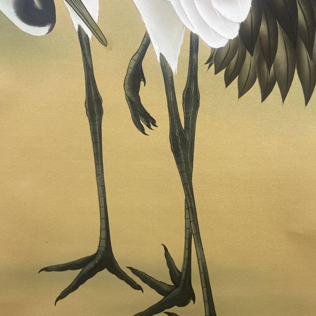 真作/国井幸雪/双鶴図/鶴/花鳥/桐共箱二重箱付/布袋屋掛軸A-284