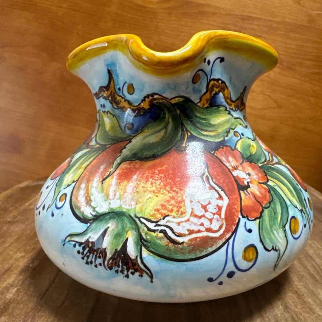 イタリア デルータ陶器 花瓶 ハンドペイント 手描き フラワーベース 壺