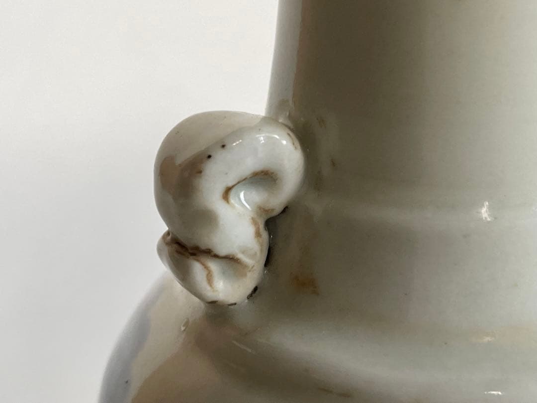 骨董　アンティーク　古伊万里　染付　双耳花入　仏花器　縁キズ　初期伊万里