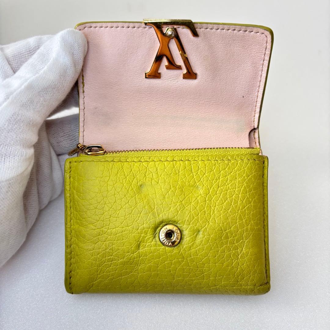 ルイヴィトン 財布　カプシーヌ　三つ折り　ミニウォレット イエロー　黄緑