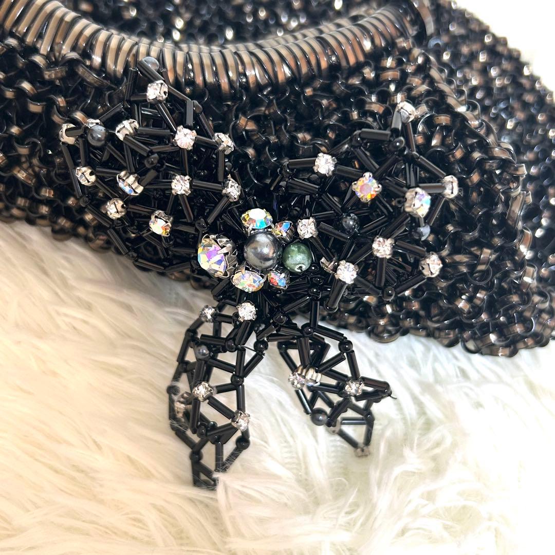 【ほぼ未使用】アンテプリマ　リボン　ビジュー　ラウンド　ワイヤーバッグ　ブラック