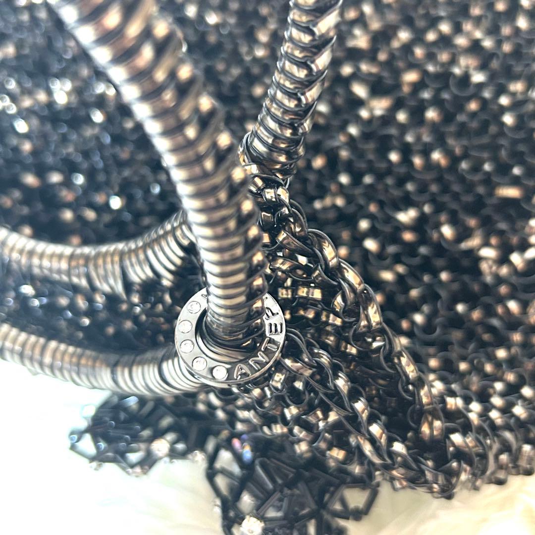 【ほぼ未使用】アンテプリマ　リボン　ビジュー　ラウンド　ワイヤーバッグ　ブラック