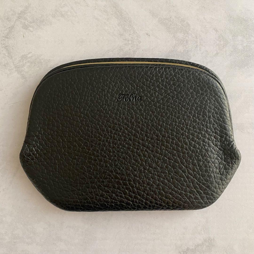 スタイリッシュ✨ 天溝がま口 黒 コンパクトウォレット ミニ財布 本革