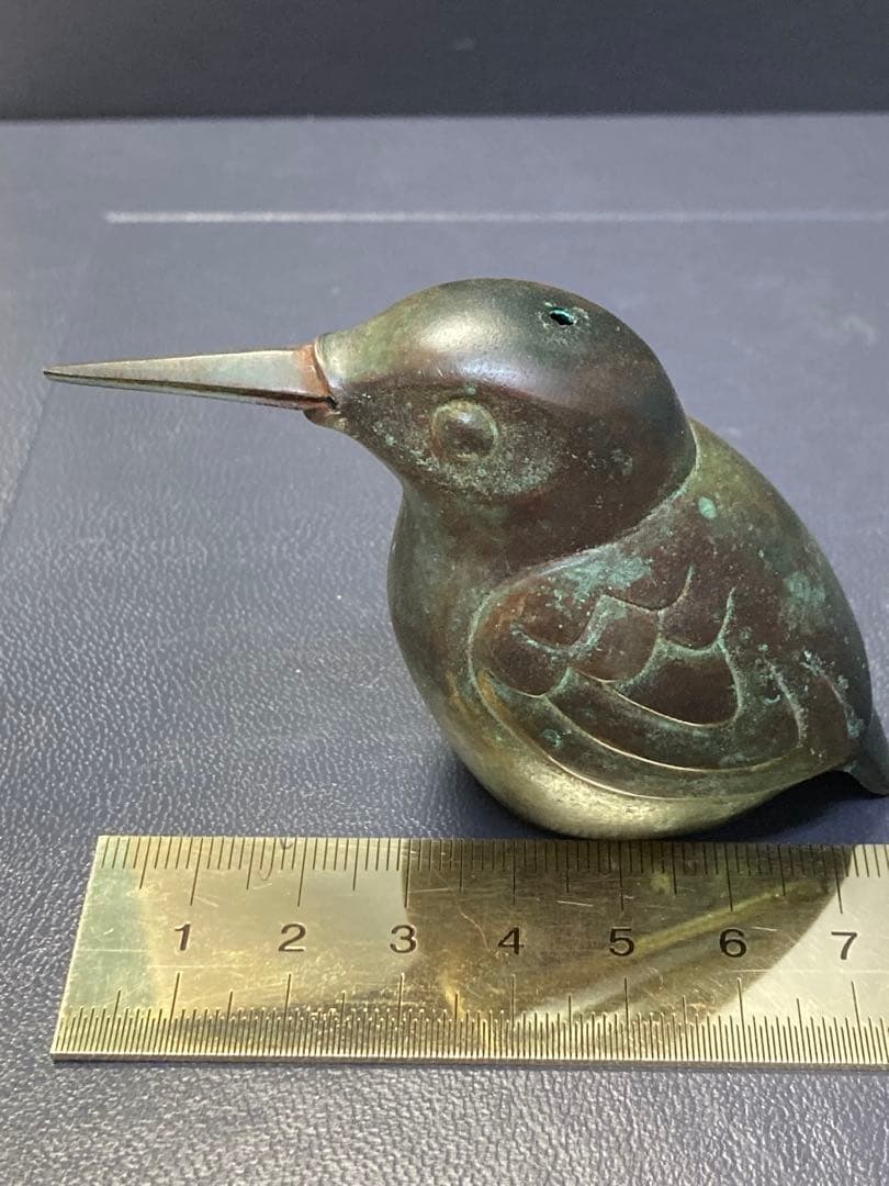 かわせみ水滴 鋳銅製 メタル しおり 銅器 現代工芸 表勝一作 鳥 かわせみ