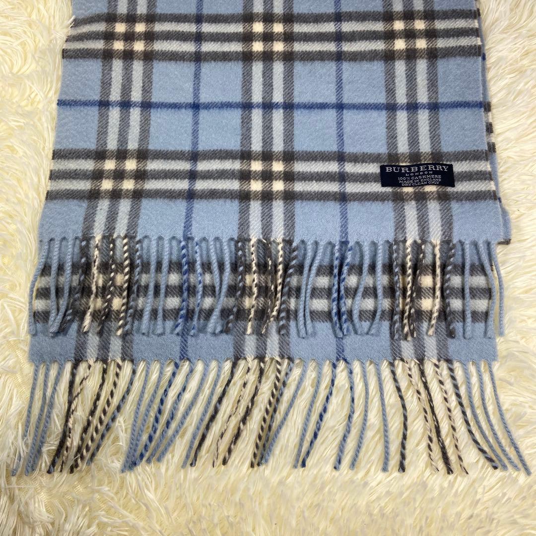 希少色✨BURBERRY マフラー ノバチェック カシミヤ100% ライトブルー