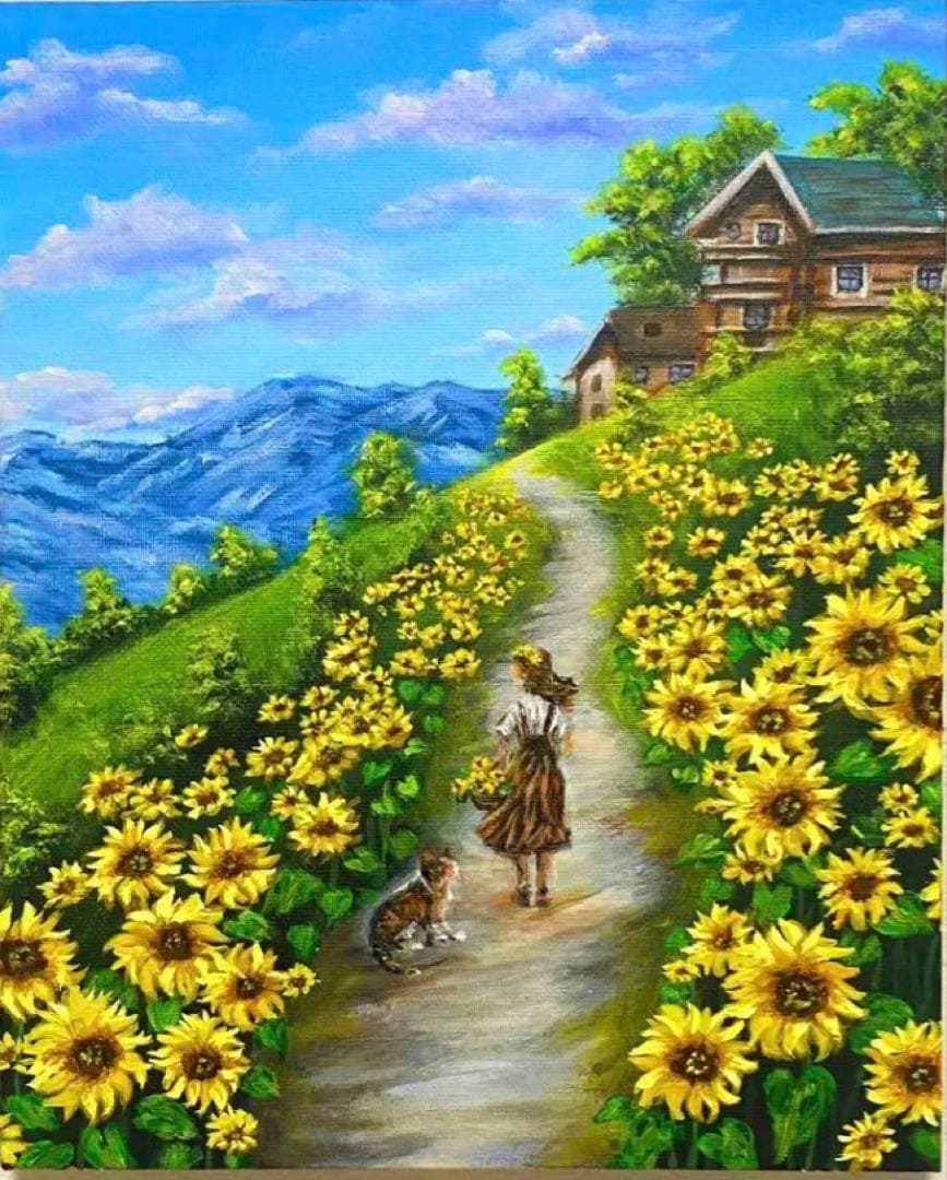 【イルカ】【道の向こう】…アクリル画