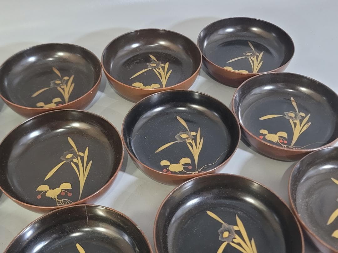 草花蒔絵 小皿 16枚 時代物 DT324