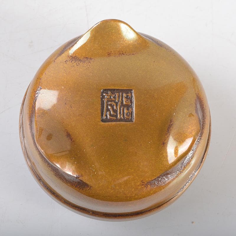 高岡銅器　下尾治彦作　古銅　すかし三足香炉　共箱　V　R5263