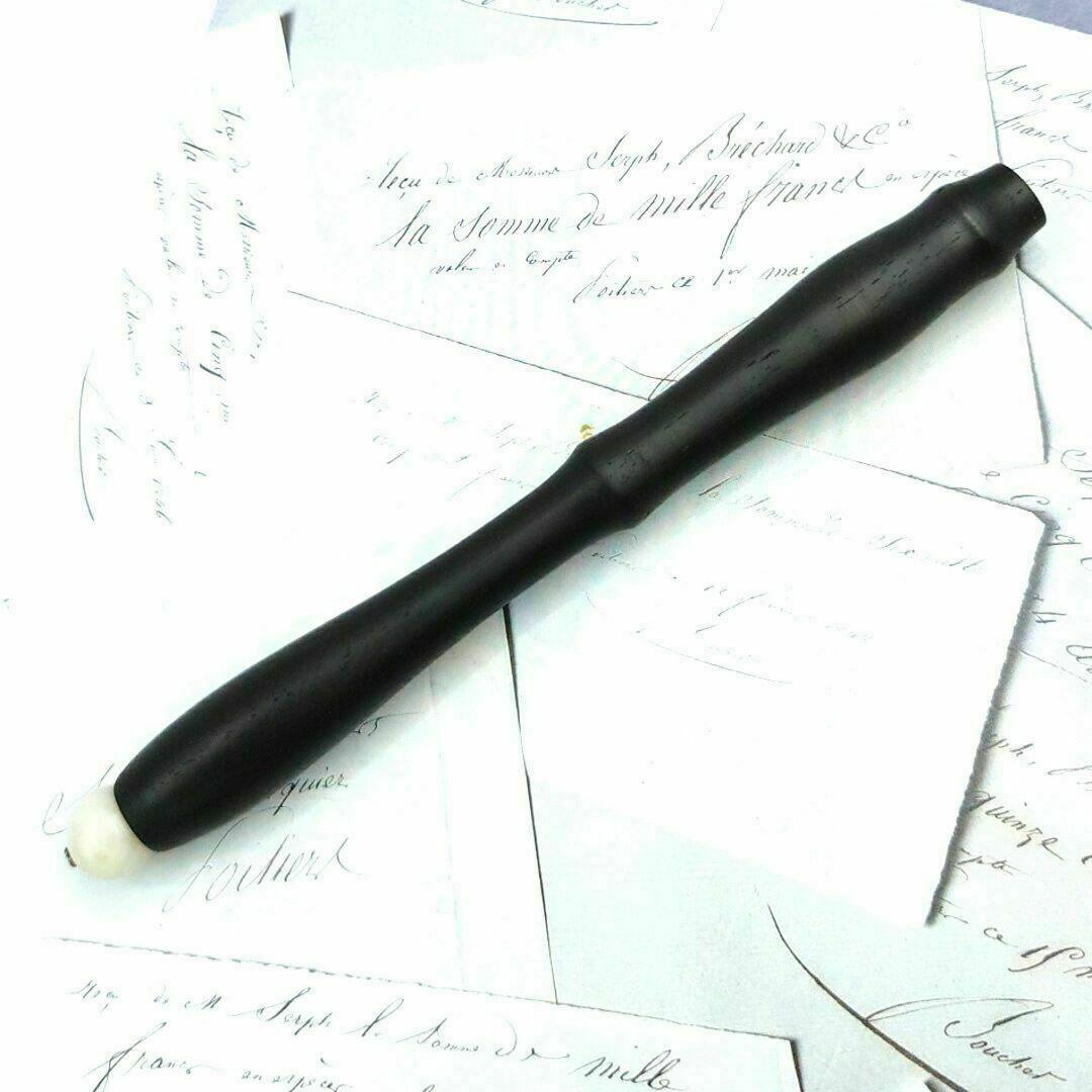 黒檀 ガラスペン木軸 No.12 ホワイトマイカ 天然石 ボルトレッティ互換軸