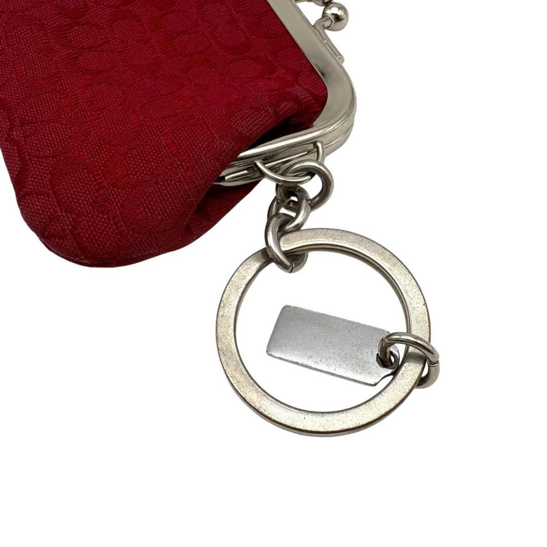 コーチ がま口 ケース　小銭入れ　シグネチャー キーリング　レッド