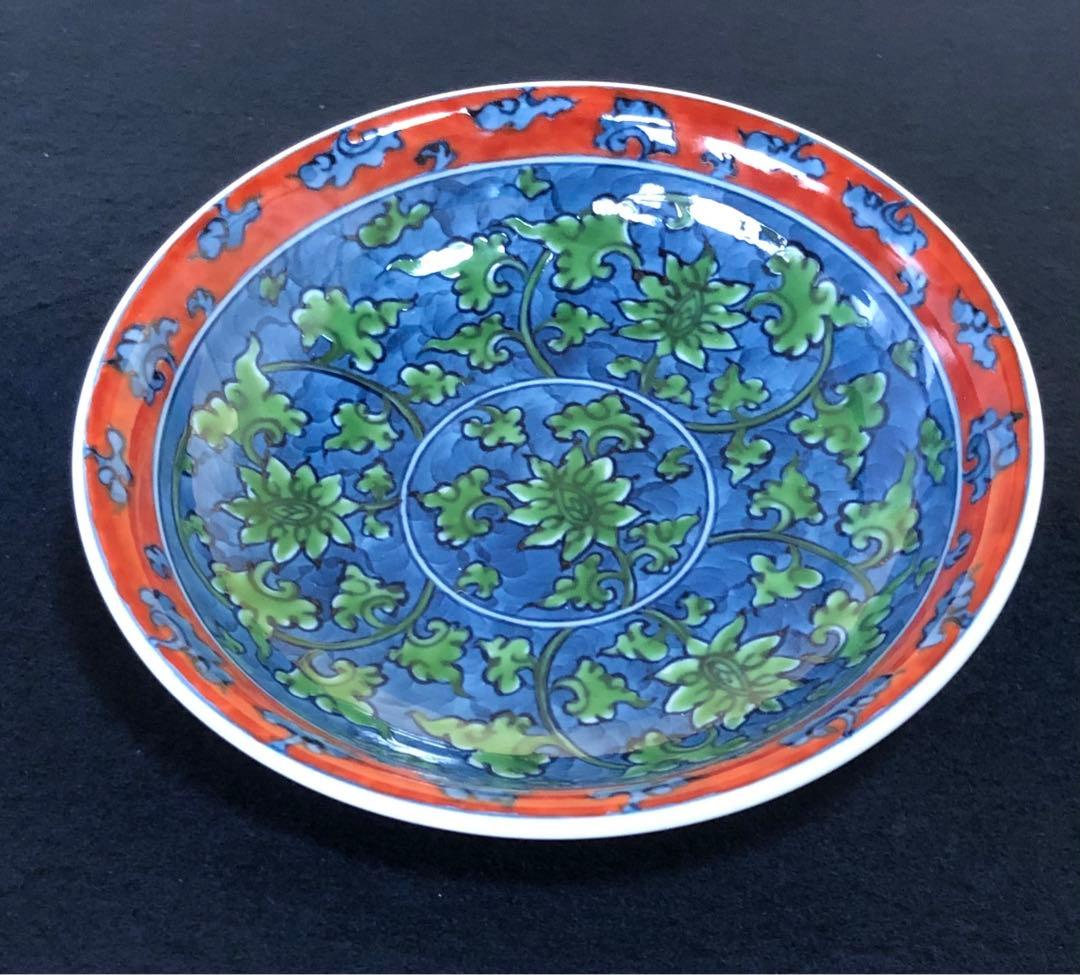 《レ》源右衛門作 有田 緑彩唐草 小皿5客 銘々皿 共箱　251201お2