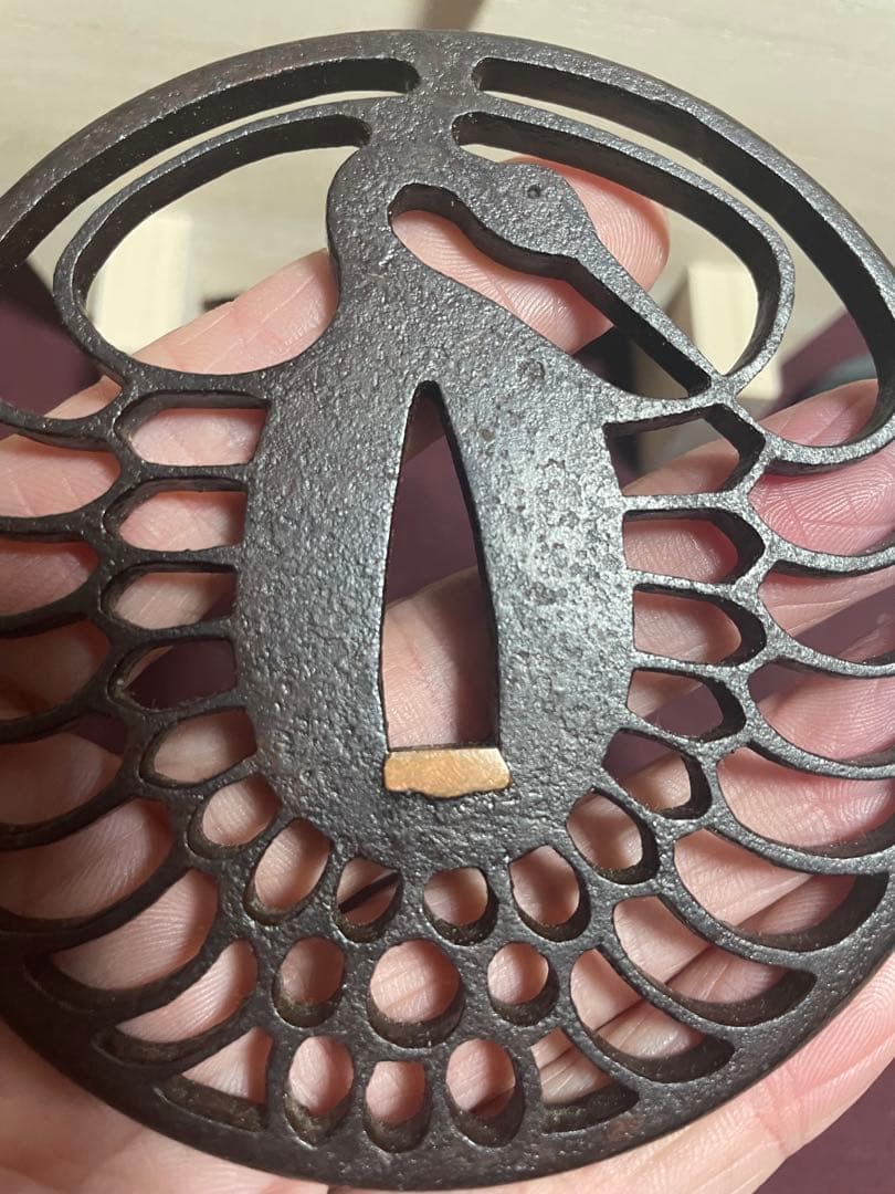 鉄鍔　鶴透かし丸形鐔　武具