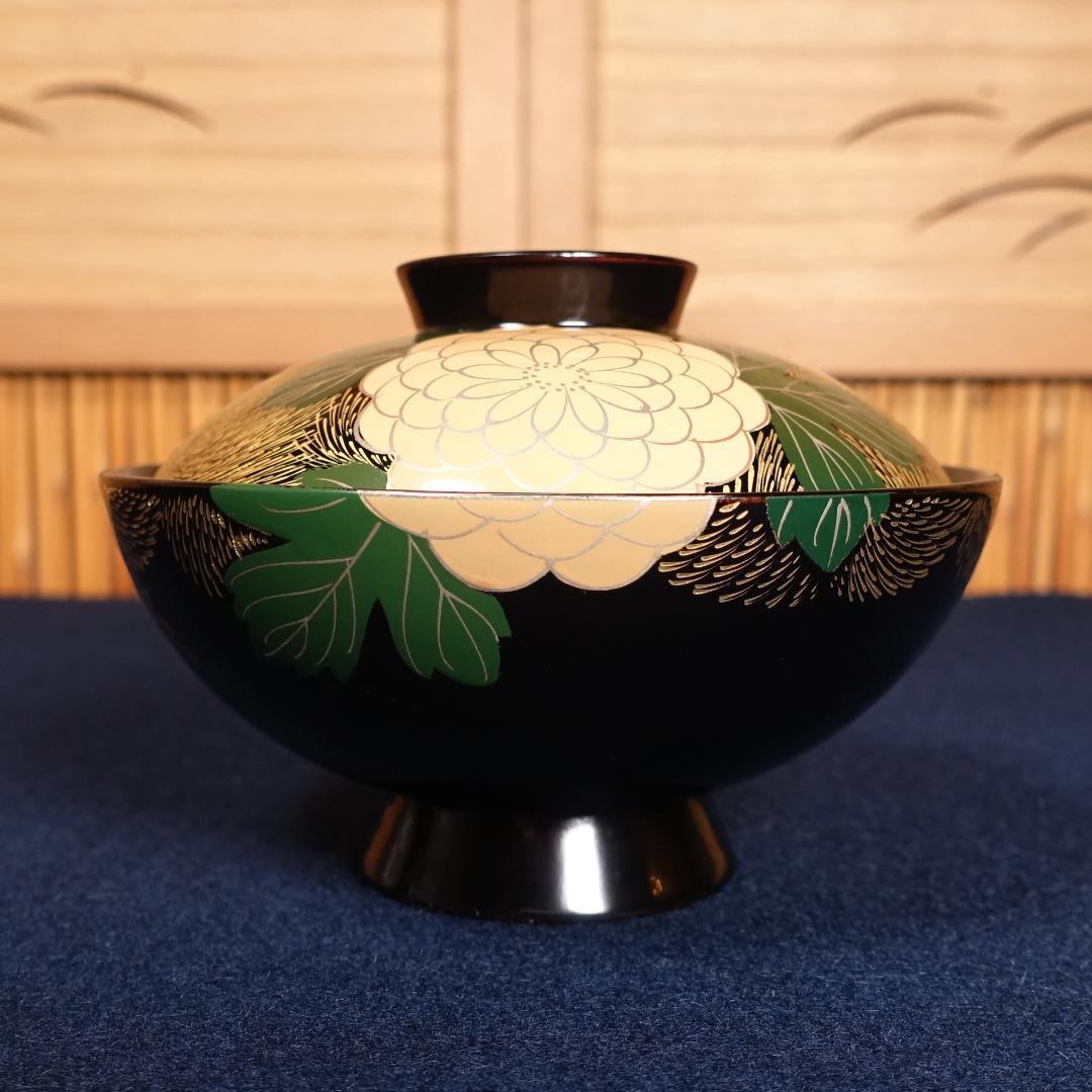 輪島塗 沈金 蒔絵 菊花尽図 吸物椀 7客 共箱