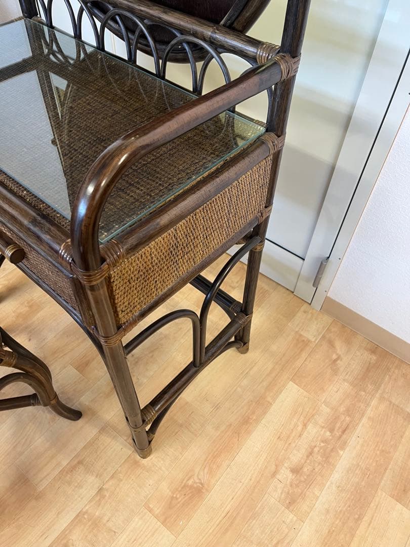 ヴィンテージ レトロ ラタン ミラー付きドレッサー アーチ型ドレッサー