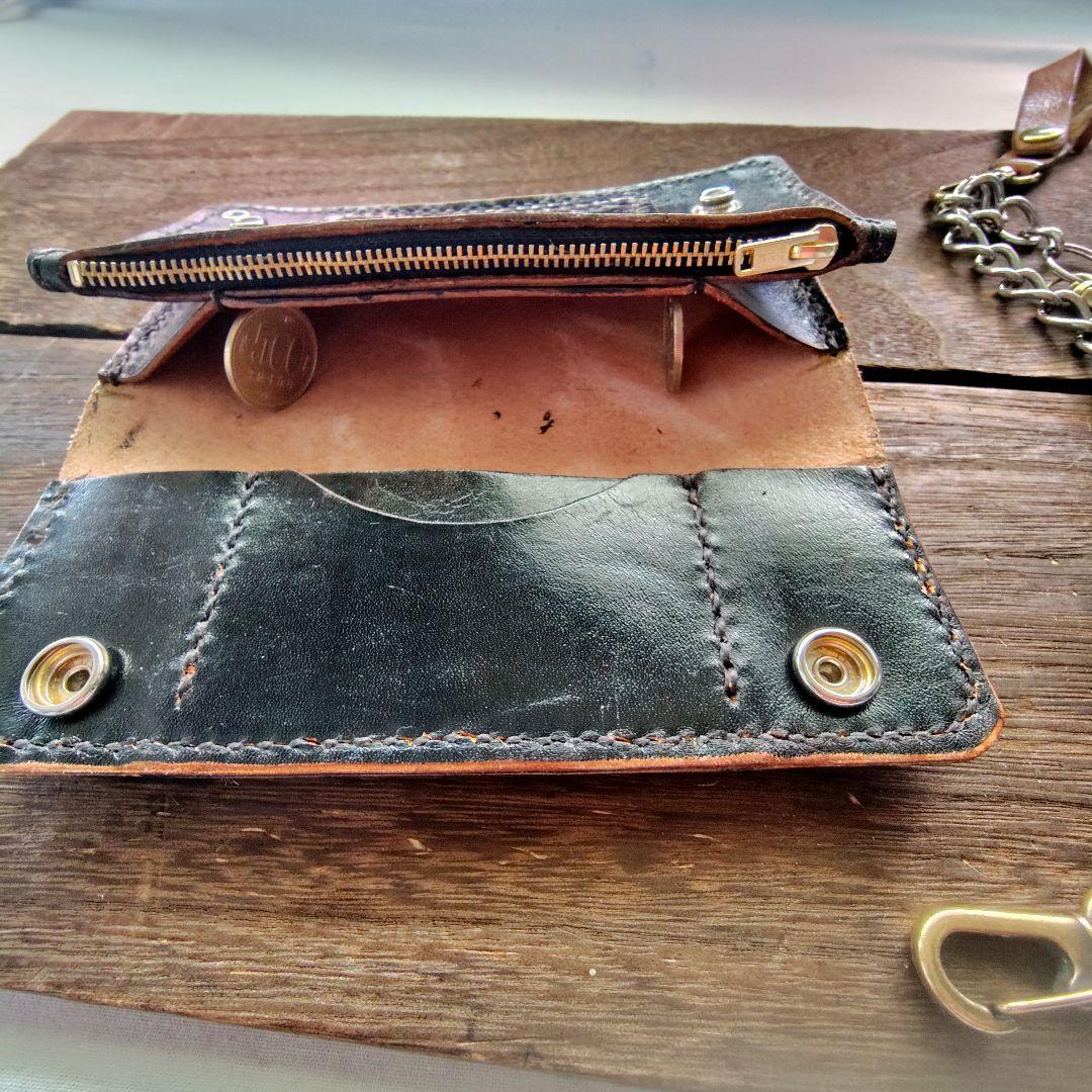 トラッカーウォレット 手染め黒 ロングタイプ