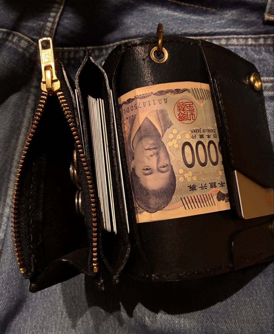 トラッカーウォレット　ミドルサイズ　国産姫路シボ革　シルバー925クロスボール