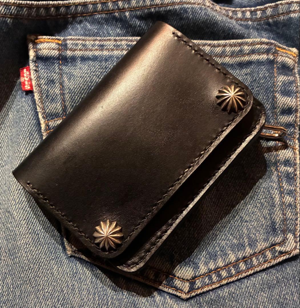 トラッカーウォレット　ミドルサイズ　国産姫路シボ革　シルバー925クロスボール