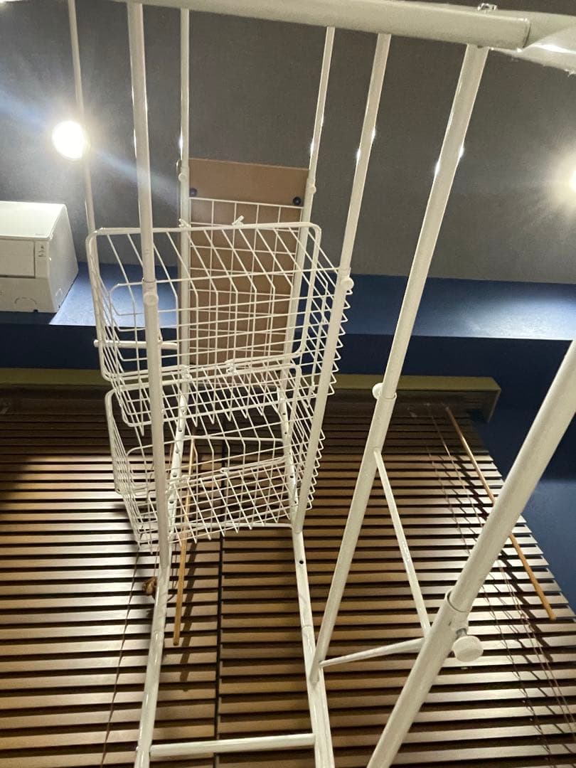 多機能ランドリーラック　棚板、カゴ２つ付き　ホワイト