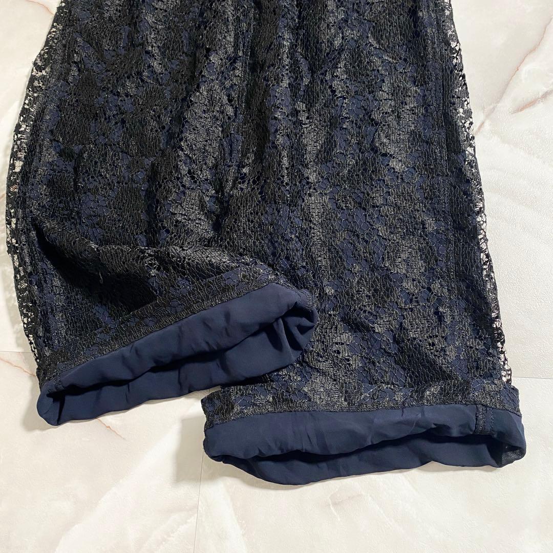 A16625 美品 コムコム12ss 総レース ワイドサルエルパンツ 黒紺 S