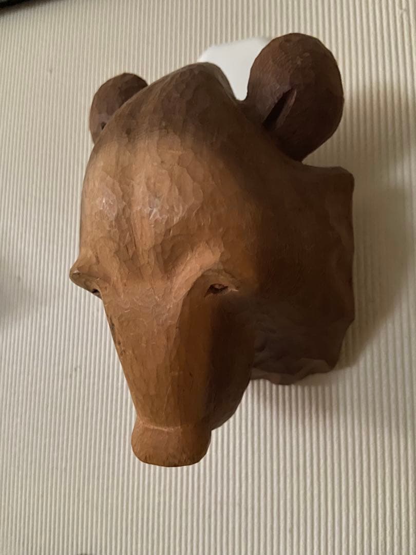 木製 木彫り熊顔マスク 彫刻