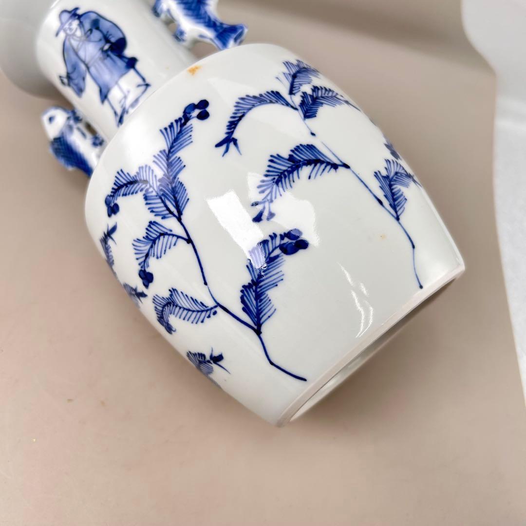 花入 染付 高砂 平安高野昭阿弥作 青白磁の花瓶 魚の持ち手付き - メルカリ