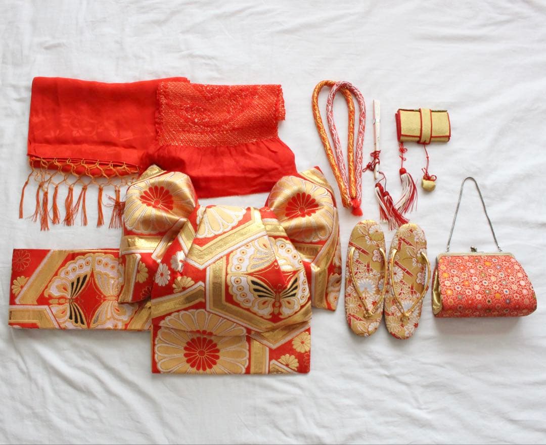 七五三 7歳 女の子 子供 アンティーク 着物 つくり帯 セット