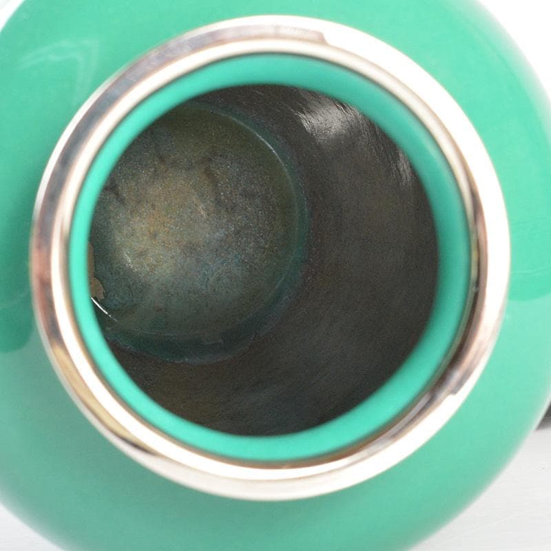 七宝焼　翡翠色　花文　花瓶　唐木台・箱付　V　6415C