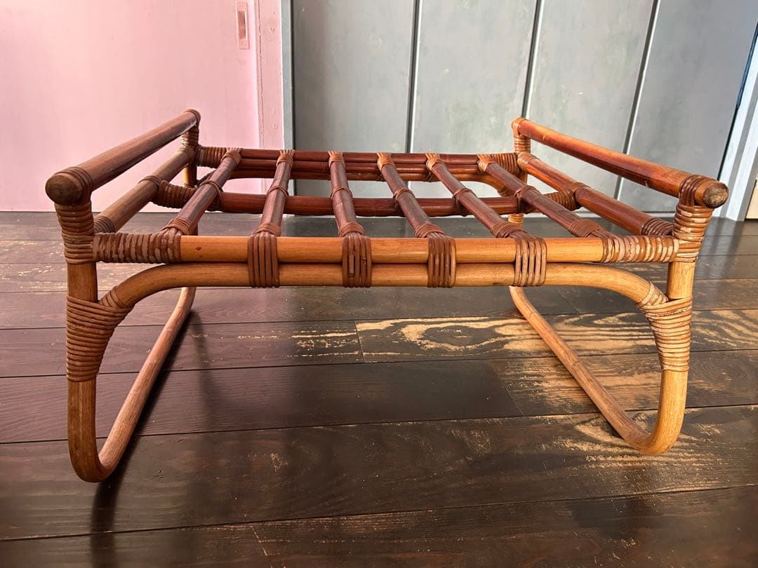 アンティーク　籐　ラタン製スツール オットマン　サイドチェア　ベンチ