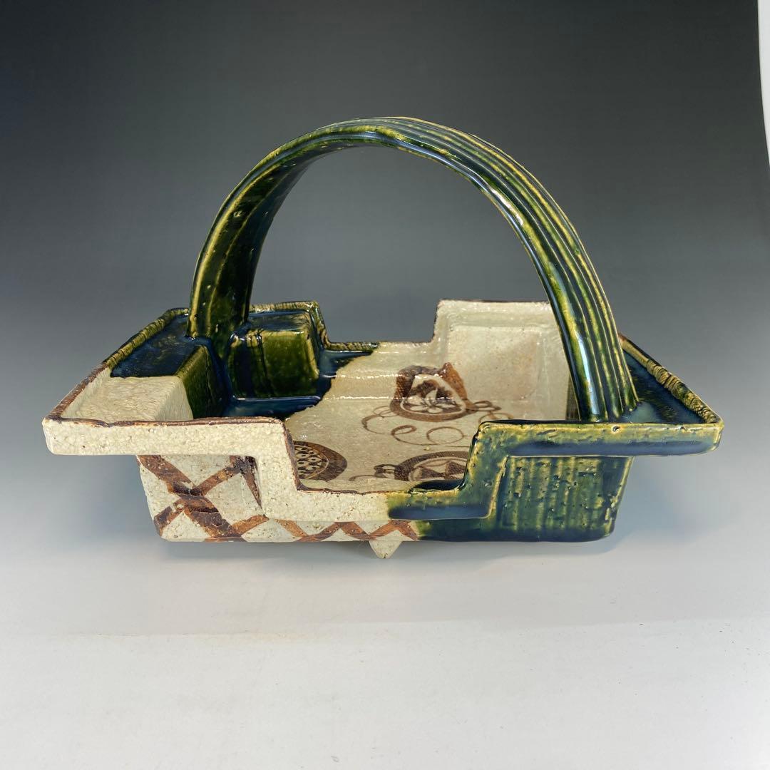 【茶道具】山口錠鐵蔵　織部切落手鉢（共箱）