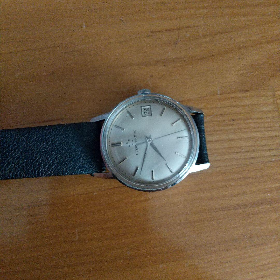 と*る様 手巻き時計 エテルナマチックシルバー文字盤 レザーアンティーク