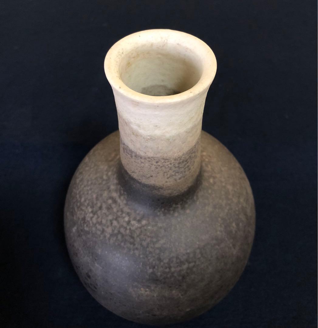 《R》炭化練上長頚壷 花入 花瓶 小野寺玄 共箱　251003あ6