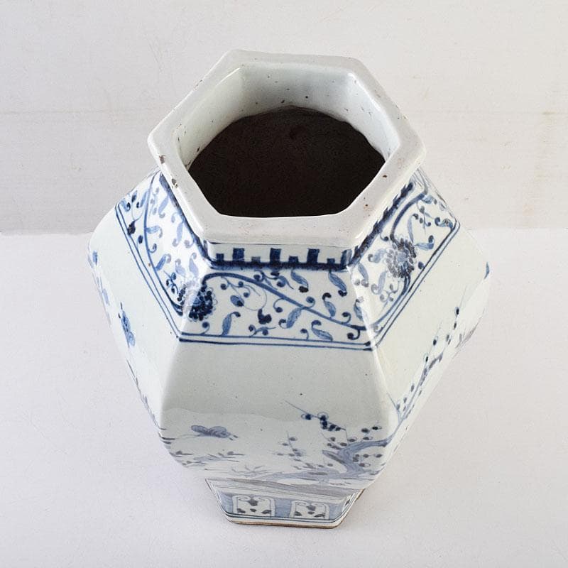 中国　大清乾隆年製　青花花文　六角大瓶　花瓶　壺　D　8941A