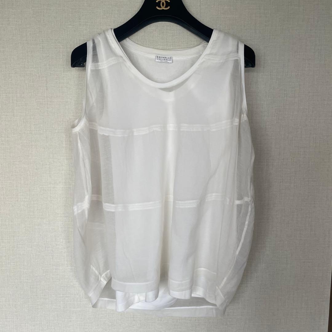 美品　ブルネロクチネリ　シルク　ホワイト ノースリーブ タンクトップ