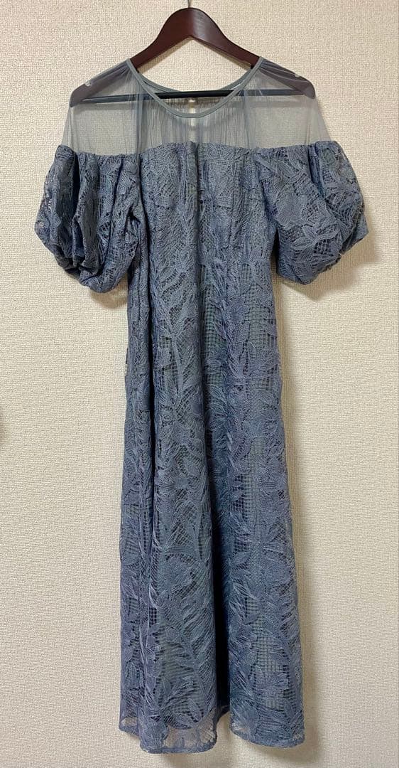 新品　LE'RURE パフスリーブレースドレス　ワンピース　M グレー　結婚式