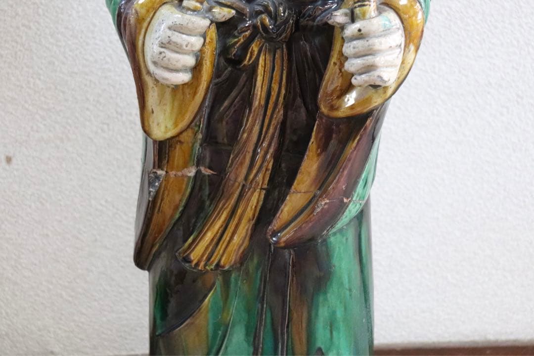 中国　清時代初期　三彩持笛少女像　アンティーク　送料込み0207