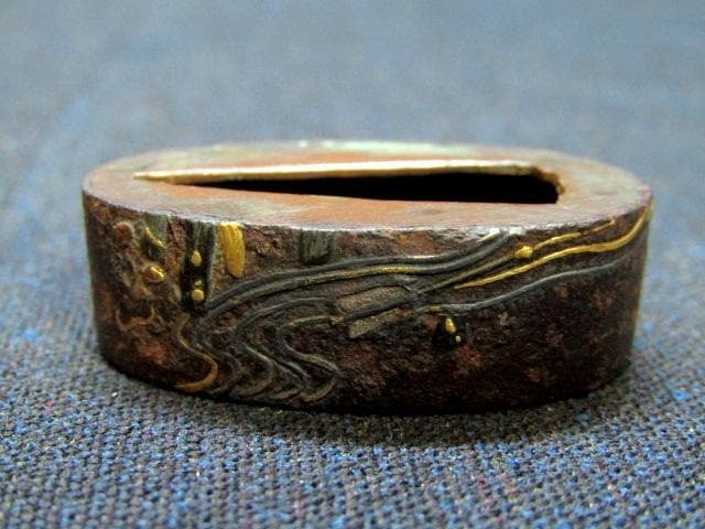 A★武具　刀装具　刀　目貫(兜)　縁/頭/　金象嵌　計4点★