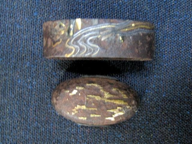 A★武具　刀装具　刀　目貫(兜)　縁/頭/　金象嵌　計4点★