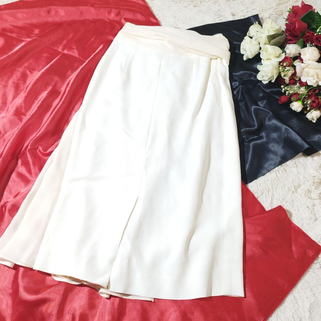 Christian Dior シルク リボン 異素材切替 アイボリー スカート
