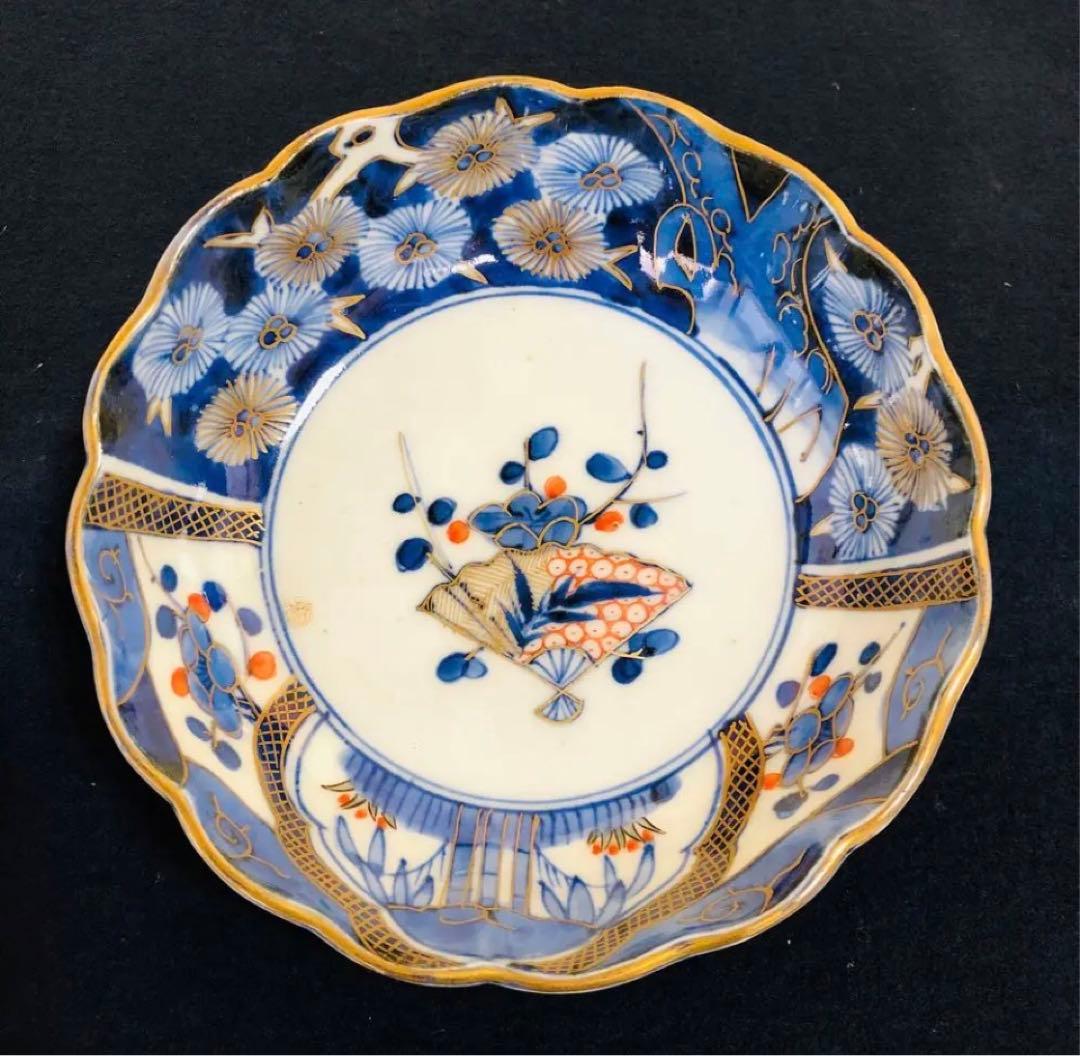 R》伊万里 輪花 染付金彩松竹梅 なます皿5客 （1f） C9912