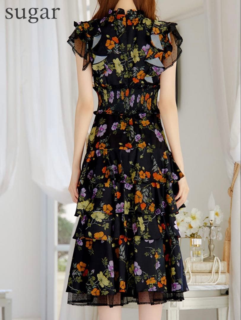 Settan/花柄フリル袖シフォンフレアドレス