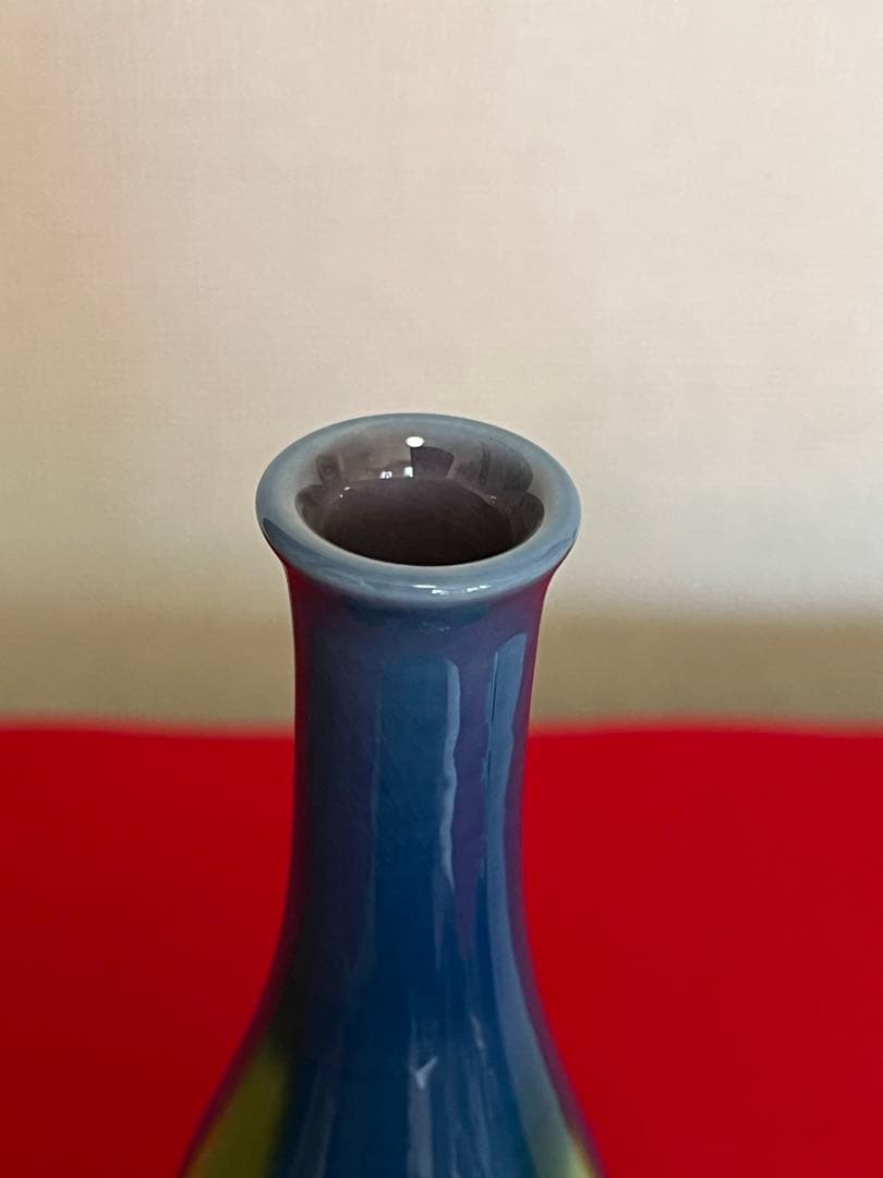 三代 人間国宝 徳田八十吉（正彦銘）碧明釉 瓢型 花生 約