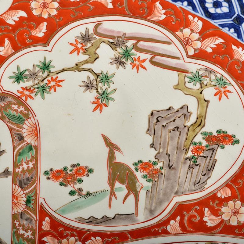 伊万里焼　古伊万里　錦手　花鳥文盤　大皿　飾皿　直径約60cm　V　R5955B