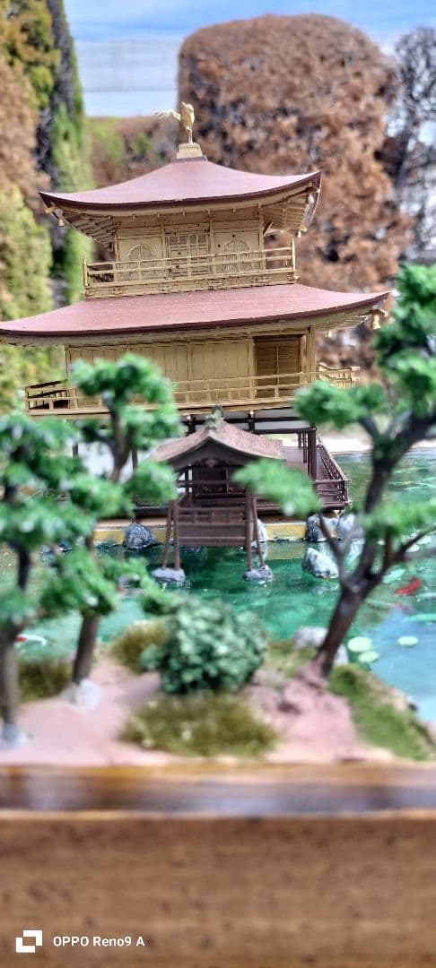 精密情景ジオラマ 世界遺産 鹿苑寺金閣 USB電源LED照明 アクリルケース