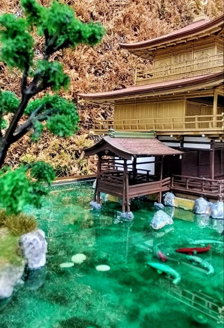 精密情景ジオラマ 世界遺産 鹿苑寺金閣 USB電源LED照明 アクリルケース